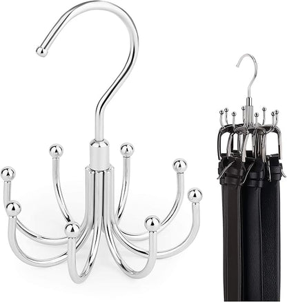 ZEDODIER Belt Organizer for Closet, Heavy-Duty Rotating Belt Hanger Rack Holds up to 24 Belts, Hanging Space Saving Metal Belt Holder for Closet Storage, Silver
