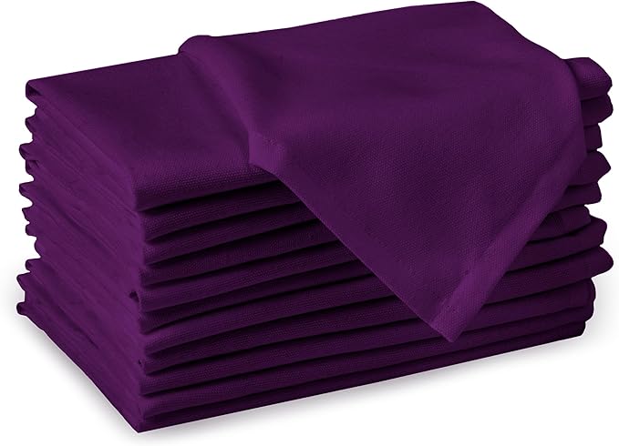 Encasa XO Purple Cloth Napkins Set of 12, 17"x17" | Solid Color Cotton Dinner Napkins | Washable & Reusable Napkins for Dining Table Fall Decoration, Holiday & Christmas Festivals