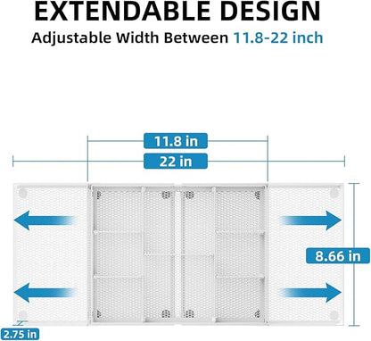 Marbrasse Expandable Desk Drawer Organizer, Mesh Drawer Organizer Tray with 10 Adjustable Compartments, Desk Organizers and Accessories for Office Supplies (Longer Expandable Drawer Organizer-W)