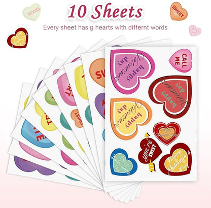 AKEROCK Valentines Day Window Clings, Colorful Heart Shaped Reusable Static Window Stickers for Home, Bathroom, Office Decor