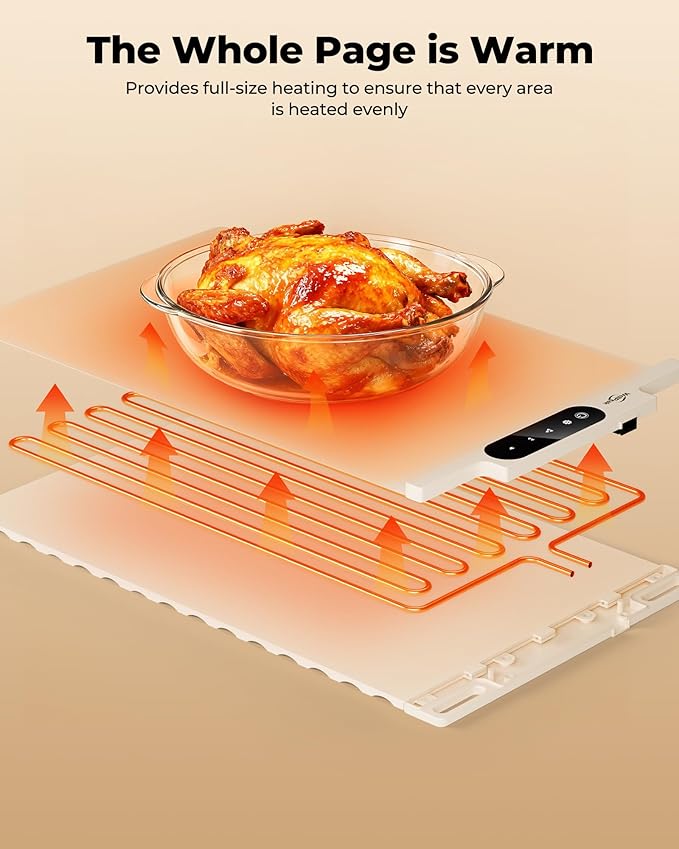 Electric Warming Mat for Food (2-Pack)-Full Surface Fast Heating Silicone Warmer Tray with 3-Level Temperature, Auto-Off, Raised Feet for Table Protection, for Gatherings, Parties,Home Buffet