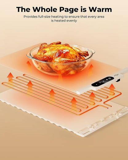 Electric Warming Mat for Food (2-Pack)-Full Surface Fast Heating Silicone Warmer Tray with 3-Level Temperature, Auto-Off, Raised Feet for Table Protection, for Gatherings, Parties,Home Buffet