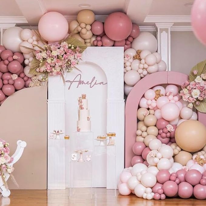 Boho Balloon Arch Kit,122Pcs Dusty Pink Mustard Yellow Metallic Rose Gold Apricot Nude Pastel Balloons for Boho Bridal Wedding Fall Baby Shower Engagement Anniversary Birthday Party Decorations
