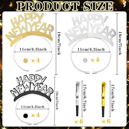 36Pcs 2026 New Year Eve Party Supplies,Happy Next Year Headband Tiara,News Year Eyeglasses Prop,Fringed Noise Makers for 2026 New Years Party Favors