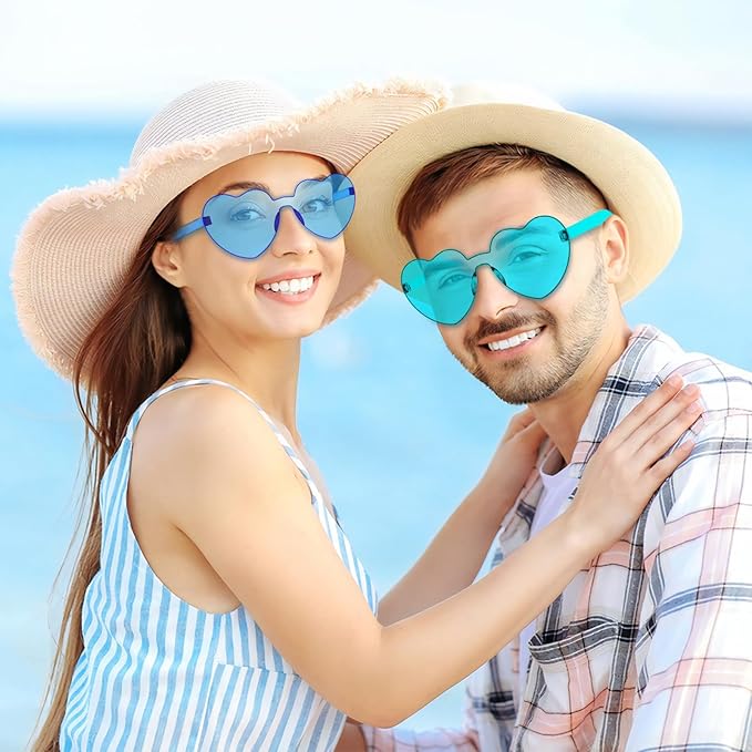 SUNOVELTIES 18 Heart Shape Rimless Sunglasses Transparent Candy Color Party Glasses Colored Eyewear for Women