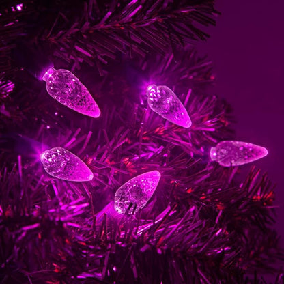 70 Pink C6 LED Christmas Lights, 24 ft Indoor/Outdoor Commercial Grade String on Green Wire, Perfect for Valentine’s Day Lighting