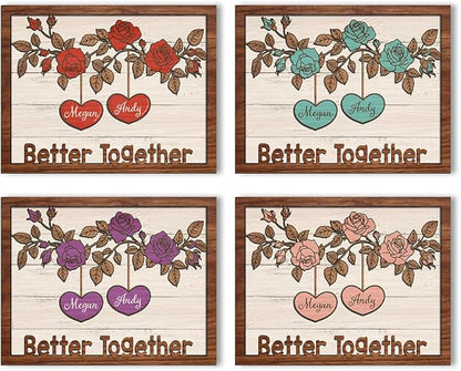 Better Together Wooden Sign, Personalized Couple Sign, Anniversary Couple Gift, Wedding Gift Frame Sign, Rose Flower Decor Wood Sign Valentine Gifts for Him Her Boyfriend Engaged Bridal Party a17