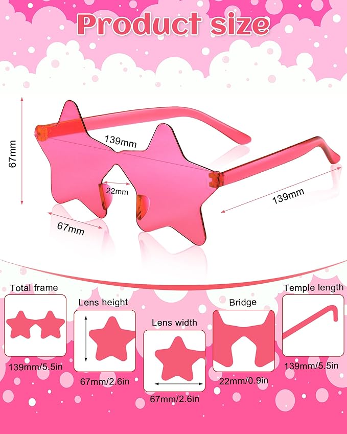 PLULON Star Sunglasses for Women Girls, Color Rimless Star Shaped Sunglasses Bulk for Adults Beach Birthday Swim Pool