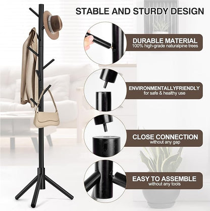 2 PCS Coat Rack, Freestanding Coat Rack with 8 Hooks and 3 Adjustable Size Tree Coat Racks for Bedroom, Hallway, Entrance, Office, for Hats, Coats, Scarves, Handbags