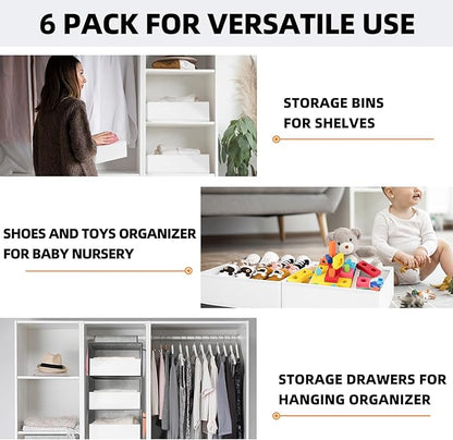 Criusia Drawer Organizer Clothes 6 Pack White- Dresser Organizer Bins for Closet Bedroom - Baby Clothes Organizers and Storage for Nursery Organization -Sock Underwear Drawer Organizer Divider