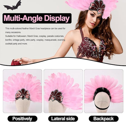Women's Carnival Feather Headpieces Sequin Headdress for Wedding Masquerade Party Cosplay Feather Headbands