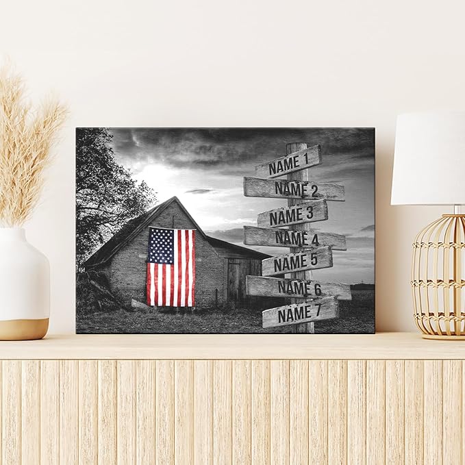 Dem Canvas Personalized Family Canvas, American Barn, Personalized Street Signs with Names Family Canvas Wall Decor