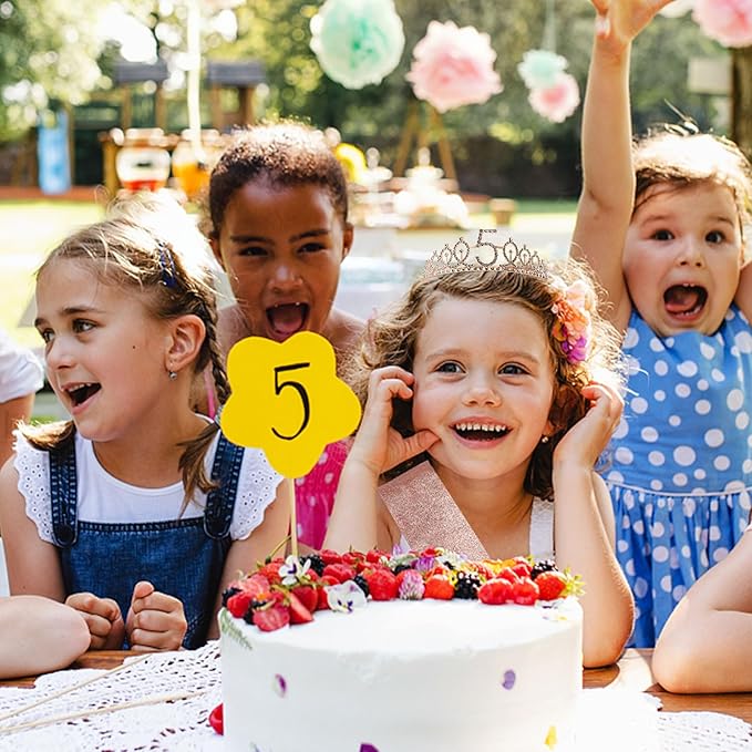 CIEHER 5th Birthday Crown + It's My 5th Birthday Sash + Pearl Pin Set, 5th Birthday Decorations Girl 5th Birthday Gifts for Girls 5 Year Old Birthday Cake Topper, Happy 5th Birthday Party