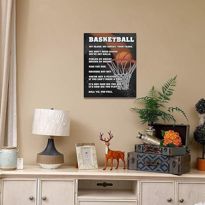 Basketball Wall Art, Basketball Life Lessons Pictures Wall Decor, Sports Quotes Canvas Prints Painting, Framed Artwork Office Home Decor For Bathroom Bedroom Dining Living Room 20L" x 16W"