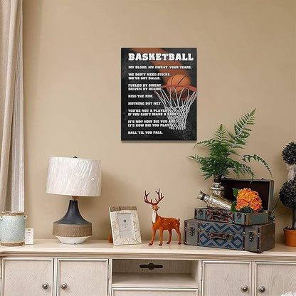 Basketball Wall Art, Basketball Life Lessons Pictures Wall Decor, Sports Quotes Canvas Prints Painting, Framed Artwork Office Home Decor For Bathroom Bedroom Dining Living Room 20L" x 16W"