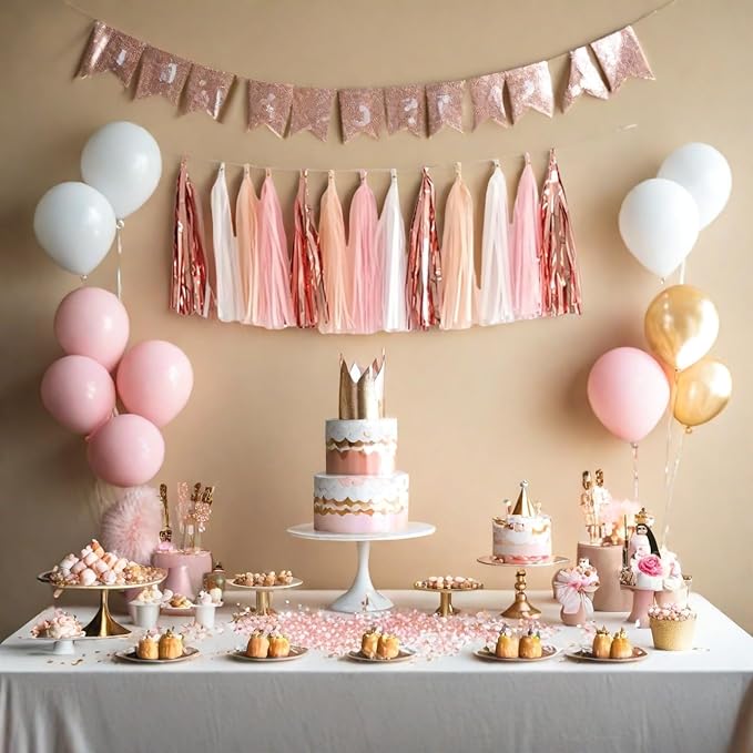 We Moment 20pcs Shiny Tassel Garland Banner Tissue Paper Tassels for Wedding, Baby Shower, Table Decor，Event & Party Supplies, DIY Kits - (Rose Gold,Peach Color,Light Pink,White)