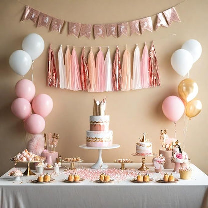 We Moment 20pcs Shiny Tassel Garland Banner Tissue Paper Tassels for Wedding, Baby Shower, Table Decor，Event & Party Supplies, DIY Kits - (Rose Gold,Peach Color,Light Pink,White)