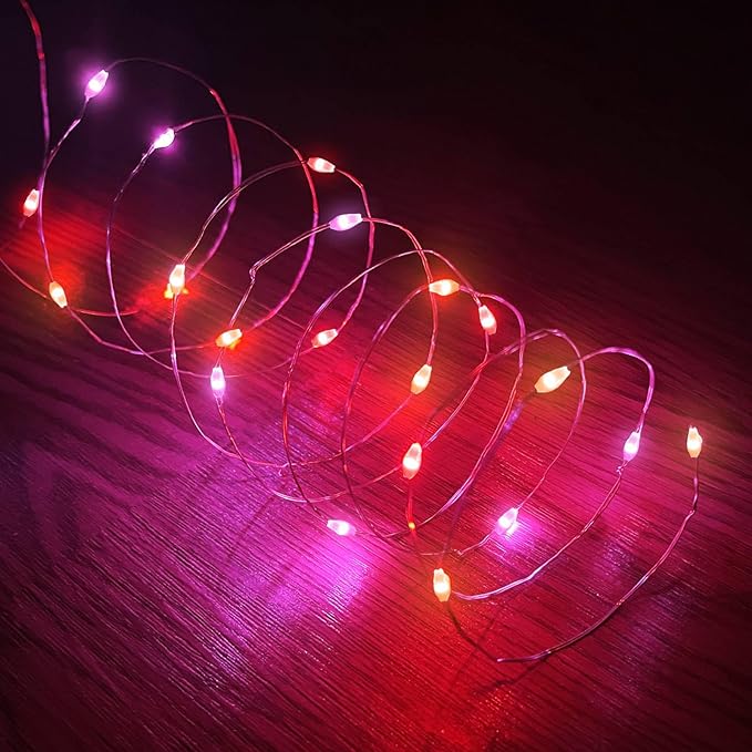 TURNMEON 3 Pack Three Color - Pink & Red & White Valentines Fairy Lights, Battery Operated String Lights for Indoor Decor, Each 50LED 16.7Ft