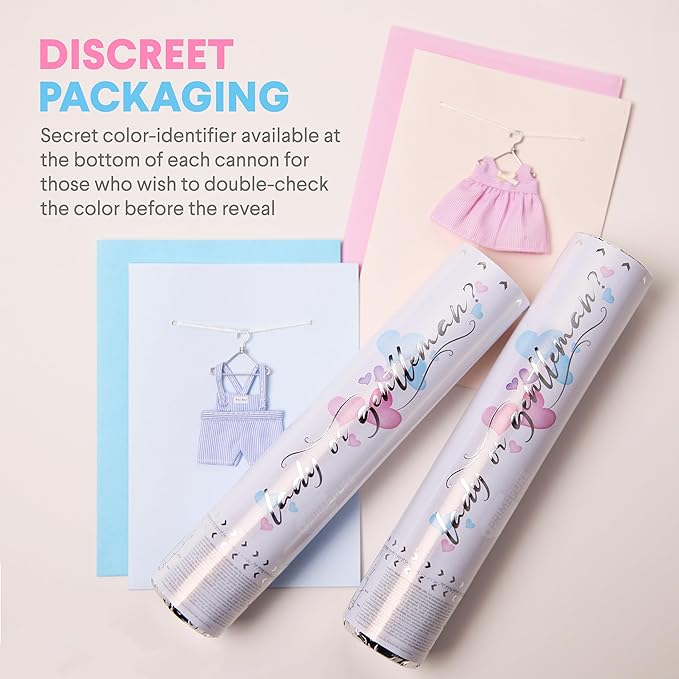 PrimePure Gender Reveal Confetti Cannon - Biodegradable Heart Shaped Confetti Poppers - Blue, 4 Pack - Baby Boy Gender Reveal Party Poppers - Blue Paper Baby Party Supplies Pop Gun