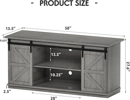 Shahoo Farmhouse Sideboard Buffet Cabinet, Coffee Bar Storage with Sliding Barn Doors, Shelf for Home Dining Room, Grey