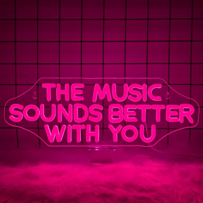 NOSUN The Music Sounds Better with You Neon Sign Romance Neon Signs for Wall Decor Led Neon Sign Aesthetic Room Decor for Teen Girls Neon Lights Signs for Bedroom Salon Party Pink Light