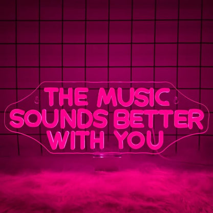 NOSUN The Music Sounds Better with You Neon Sign Romance Neon Signs for Wall Decor Led Neon Sign Aesthetic Room Decor for Teen Girls Neon Lights Signs for Bedroom Salon Party Pink Light