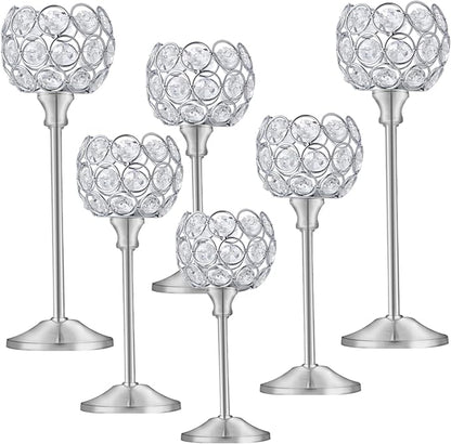 Crystal Candle Holders Set of 3 for Wedding Centerpieces Gold Or Silver Candle Holders Bulk Decorative Tealight Candle Holder for Wedding, Party,Table Centerpieces Decoration (Silver, 2 Sets(6 Pcs))