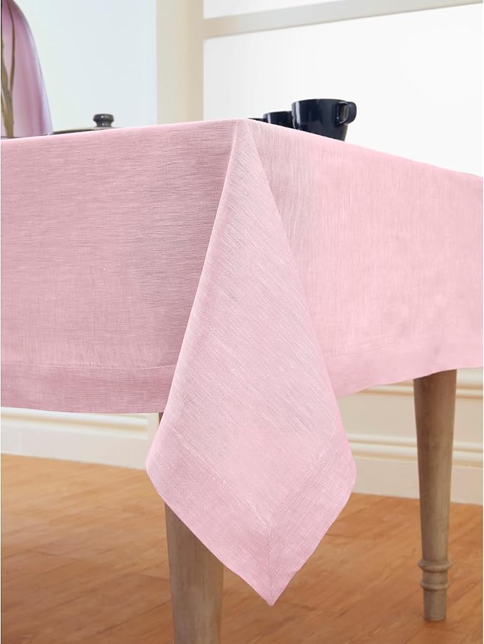 Solino Home Linen Tablecloth 60 x 108 Inch - 100% Pure Linen Bubblegum Pink Table Cloth for Rectangle Tables - Athena, Machine Washable Tablecloth