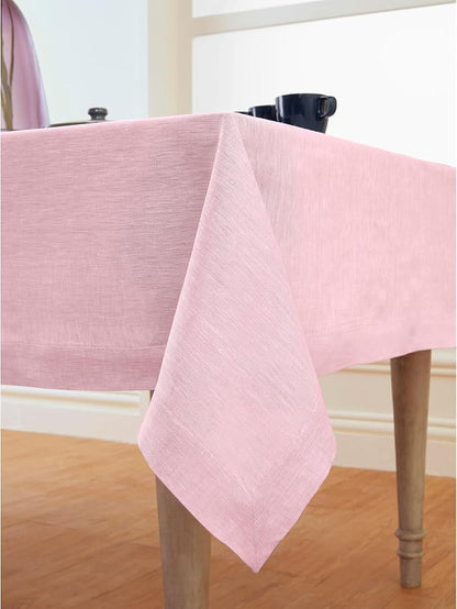 Solino Home Linen Tablecloth 60 x 108 Inch - 100% Pure Linen Bubblegum Pink Table Cloth for Rectangle Tables - Athena, Machine Washable Tablecloth