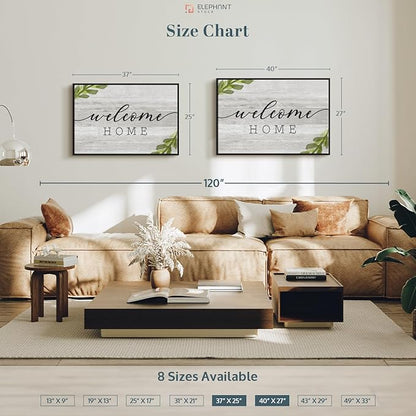 Elephant Stock Rustic Welcome Home Wall Art - Horizontal Floating Framed Canvas - 1-Piece Living Room Wall Decor - Digital Art Inspirational And Typography Canvas Print - Gray and Black Decor for Wall by Natalie Carpentieri - 37" X 25"