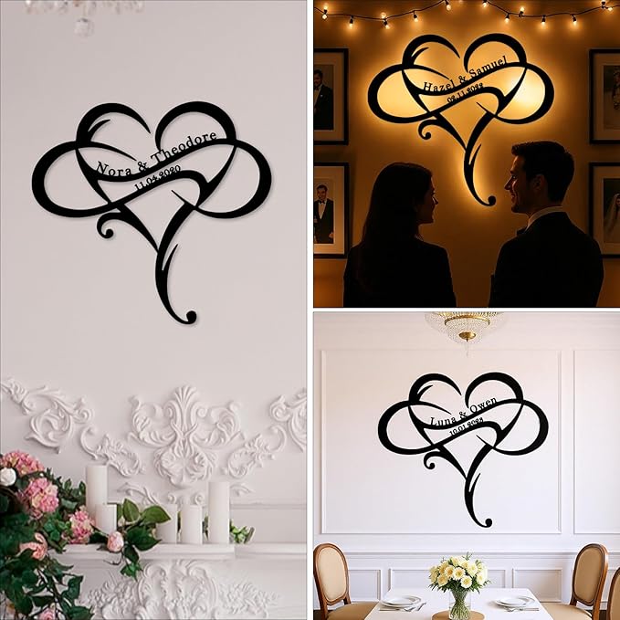 Personalized Infinity Heart Cloud Metal Sign for Couples,Custom Heart Cloud Full of Love Wall Decor with Couples Name and Date for Wedding,Anniversary,Valentines Day Gift