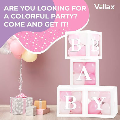 Baby Shower Boxes with Letters – White Boxes with Pink & White Balloons – 44-Piece Gender Reveal & Party Decoration Set by Vellax-Piece Gender Reveal & Party Decoration Set by Vellax