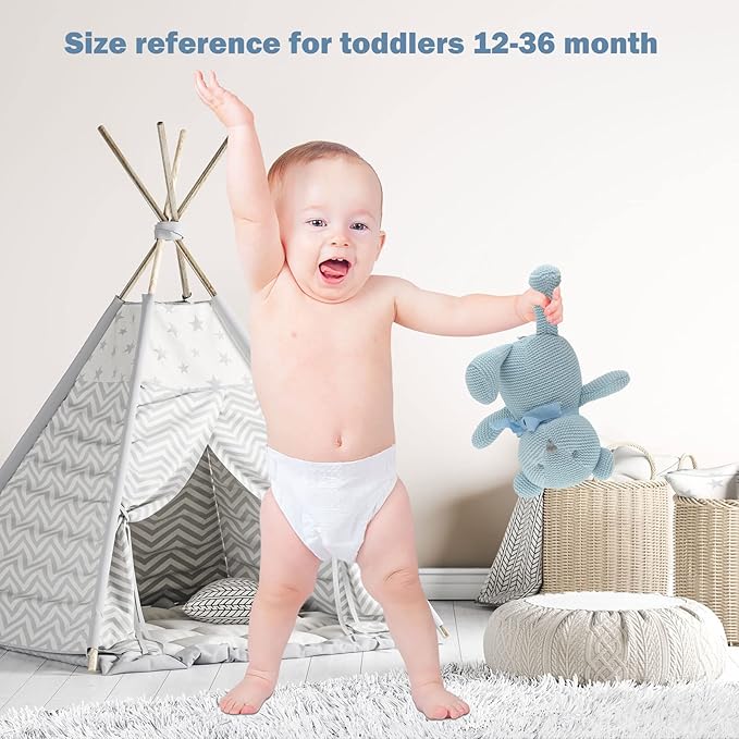 100% Organic Cotton Blue Teddy Bear 6.5", Baby Stuffed Animals for Newborn