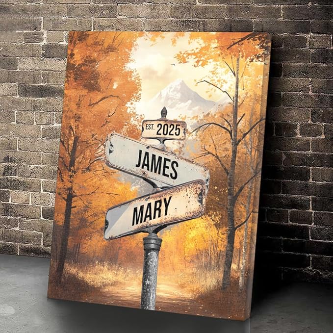 GABITA Personalized Crossroads Street Sign Wall Art for Couples, Anniversary Canvas for Couple, Gift for Valentines Day, Girlfriend Boyfriends Gifts, Custom Poster for Wife and Husband 2