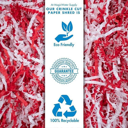 MagicWater Crinkle Cut Paper for Gift Baskets - 2LB - Red & White - Perfect for Shredded Paper Filler, Basket Filler, Gift Boxes, Bridesmaid Gifts, Christmas Stuffers & More – Ideal for All Occasions