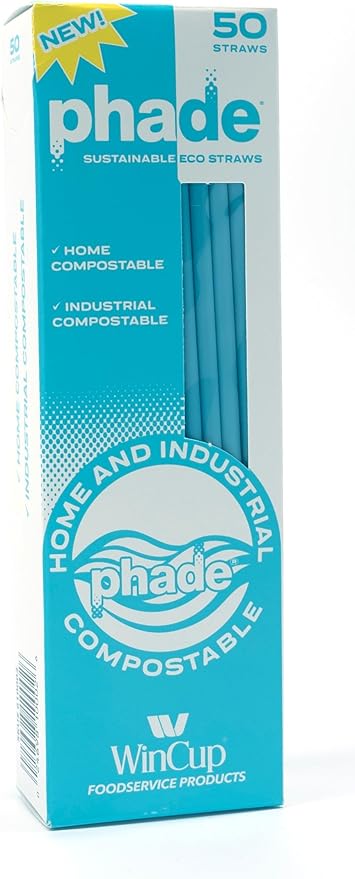 phade Eco-Friendly Sustainable Marine Biodegradable, Compostable 7.75" Jumbo Straws, Un-wrapped, PDQ 16 Box Count - 800 Count