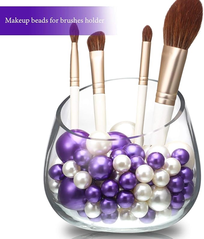 Hicarer 120 Pieces Pearl for Vase Filler Pearl Bead Vase Centerpieces Brush Holder Assorted Round Faux Bead for Crafting, Home Wedding Table Decor 14/20/30 mm(Creamy White, Purple)