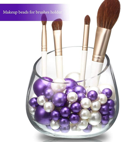 Hicarer 120 Pieces Pearl for Vase Filler Pearl Bead Vase Centerpieces Brush Holder Assorted Round Faux Bead for Crafting, Home Wedding Table Decor 14/20/30 mm(Creamy White, Purple)