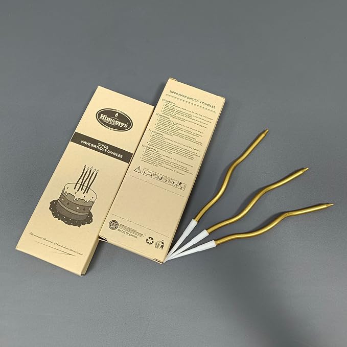 Gold Spiral Long Thin Birthday Candles for Cake – Metallic Cake Decorations, Happy Birthday Candles with Holders, Long Lasting & Safe (12, Gold)