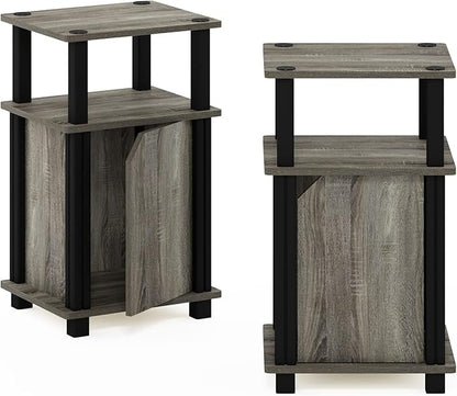 Furinno Brahms 3-Tier End Side Sofa Table/Nighstand with Door, 2-Pack, French Oak/Black