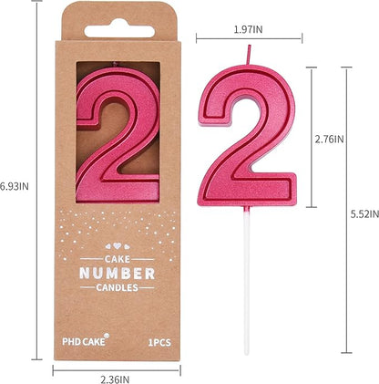 PHD CAKE 2.76 Inch Luxe Red 2 Number Birthday Candles, Red Number Candle, Cake Number Candles, Party Celebration