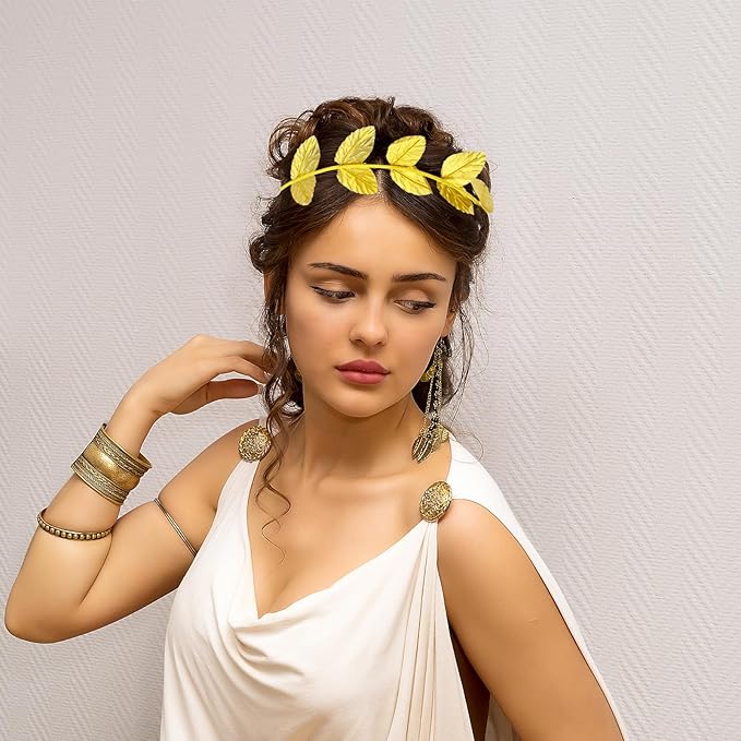 24 Pieces Roman Laurel Wreath Crown, Circlet Gold Leaf Crown, Headband Laurel Crowns, Greek Goddess Headpiece, Toga Headwear Greek Goddess Accessories for Halloween Wedding Party Decoration