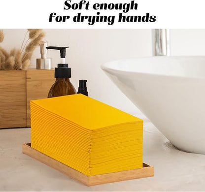 KAMMAK Dinner Napkins Disposable Orange-Yellow Cloth Like Paper Napkins with Pocket 100 Pack Wedding Napkins Reception Guest Hand Towels for Party, Decorative, Bathroom, Restaurant (16.5 x 16.5 inch)