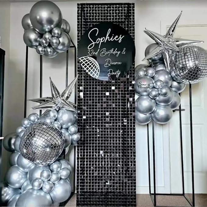 16PCS Disco Ball Balloons, 32in 22in 10in Large 4D Metallic Silver Disco Balloons Foil Balloon for 70s 80s 90s Discos Party Birthday Baby Shower Graduation Party Decorations