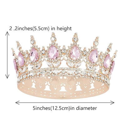 Queen Crown Rhinestone Wedding Crowns and Tiaras for Women Costume Party Hair Accessories Princess Birthday Crown Crystal BridalCrown(Rose Gold Pink Crown)