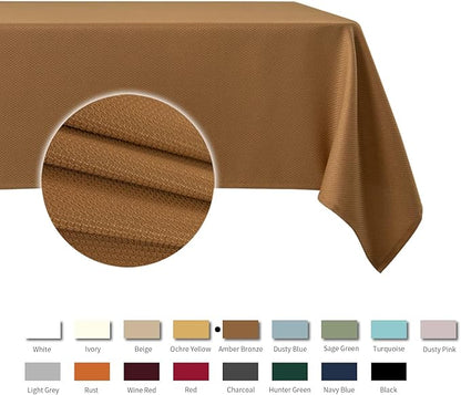 maxmill Textured Rectangle Harvest Tablecloth Water Resistant Wrinkle Free Spill-Proof Soft Table Cloth for Fall Harvest Thanksgiving Parties Dinner Decoration Table Cover, 60 x 84 Inch Amber Bronze