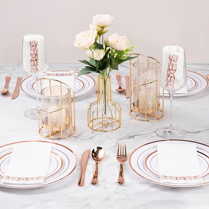 Goodluck 200-Pack Linen-Feel Disposable Guest Towels – Soft and Absorbent Paper Hand Towels for Bathroom or Kitchen – Elegant White Napkins with Rose Gold Design for Parties, Weddings, Dinners Events