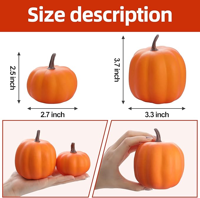 Artgar Orange Artificial Pumpkins, Harvest Decor Foam Pumpkin 8 PCS Set for Halloween Thanksgiving Fall Decorations, Realistic Faux Pumpkins for Festive Home Decor