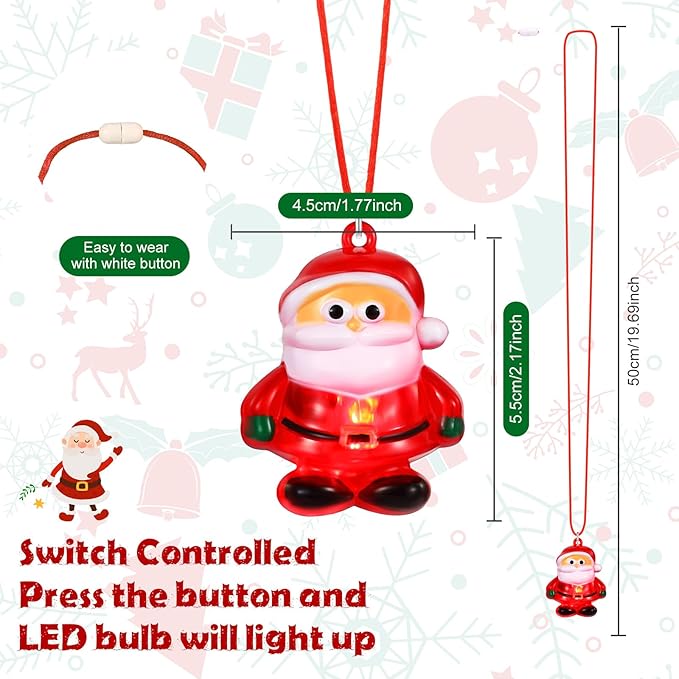 Yinkin 60 Pcs Christmas Light up Necklace for Adults Flashing Necklaces Christmas Accessory for Xmas Party Favors Stocking Stuffers Xmas Ornaments Decoration Party Supplies (Santa)