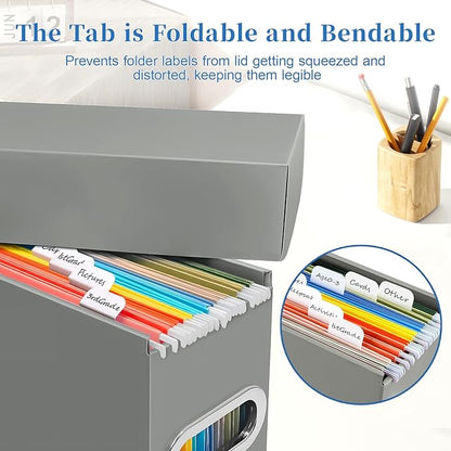 File Organizer Box with Lid & Handle, Thickened Cardboard Hanging File Folder Storage Boxes for Letter Size, Portable Filing Organizer for Office, Home, Classroom, Greige 2 Pack